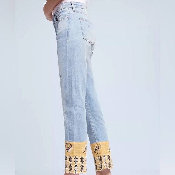 Anthropology Pilcro Hyphen Mid-Rise Boyfriend Bandana Raw Hem Boho Aztec Jeans - Picture 15 of 16